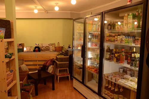 Some of the refrigerated items (milk, juices, etc) at Happy Vegan Shop - Sivtsev Vrazhek in Moscow