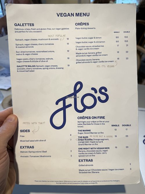 Menu  at Flo's Crêperie  in Mooloolaba