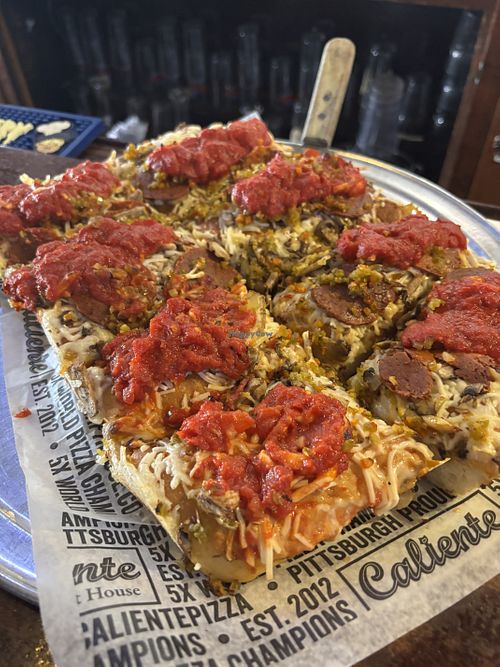 Vegan Detroit style pizza.  at Caliente Pizza & Drafthouse - Liberty Ave in Pittsburgh