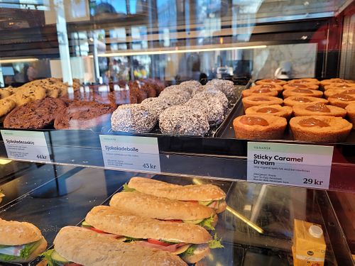 Selection of vegan baked goods  at Espresso House in Fredrikstad