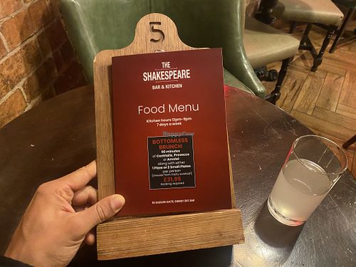Menu  at The Shakespeare in Derby