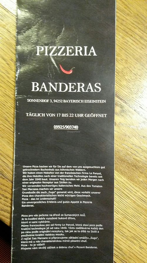 Menu_1 at Pizzaria Banderas in Bayerisch Eisenstein