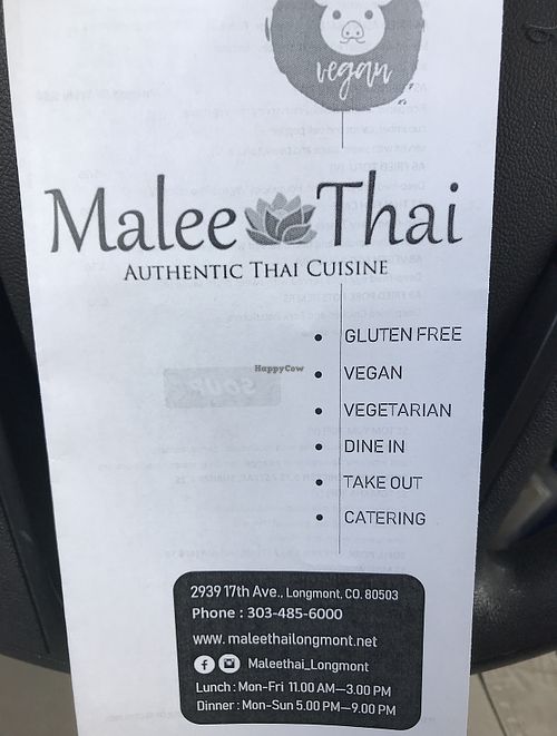 Veg items marked   at Malee Thai in Longmont