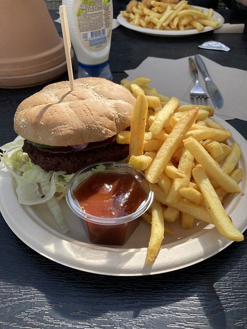 Burger and fries - surprisingly good burger and fries.   at Vesterhavshytten in Thisted