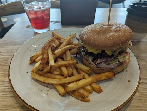 Vegan burger with beyond patty, vegan cheese, and vegan mayo at Wondertree in Auckland