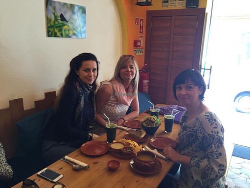 3 happy polish girls  at Princesa do Castelo in Lisbon