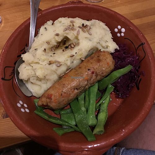 sausage with potato pure at Princesa do Castelo in Lisbon