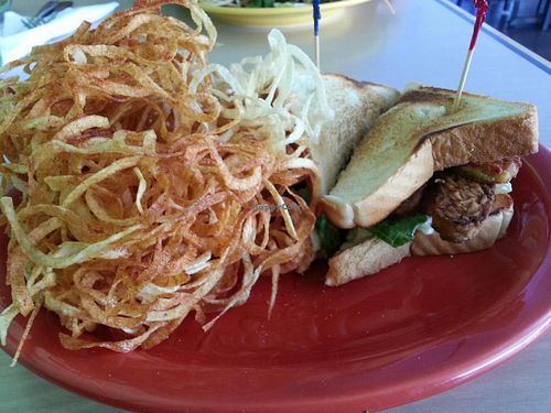 Sandwich and shoestring fries at Senor Veggie in San Antonio