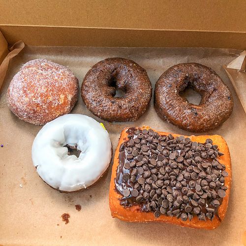 Custard, blueberry, frosted blueberry and chocolate chip  at The Donuttery in Huntington Beach