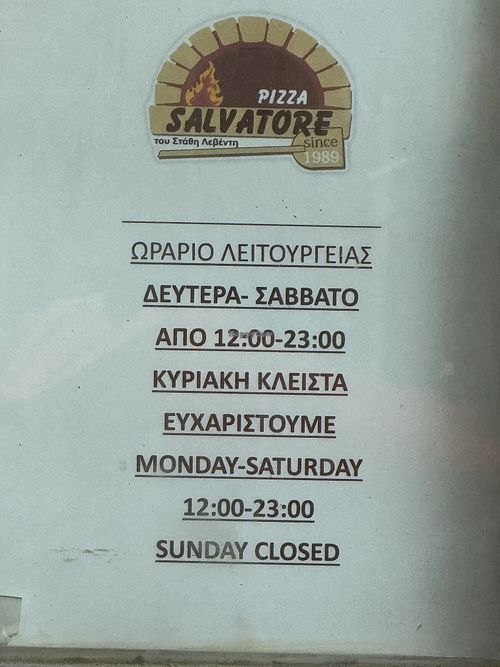 Opening hours   at Salvatore in Rhodes