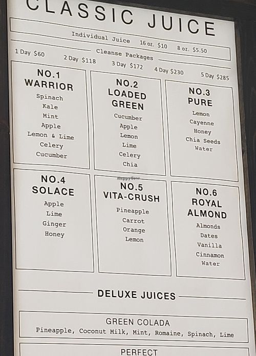 Juice menu at Ivie Juice Bar Draper in Draper
