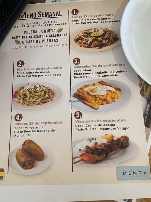 Sample of menu del día for the week  at Menta Restobar in Santa Cruz