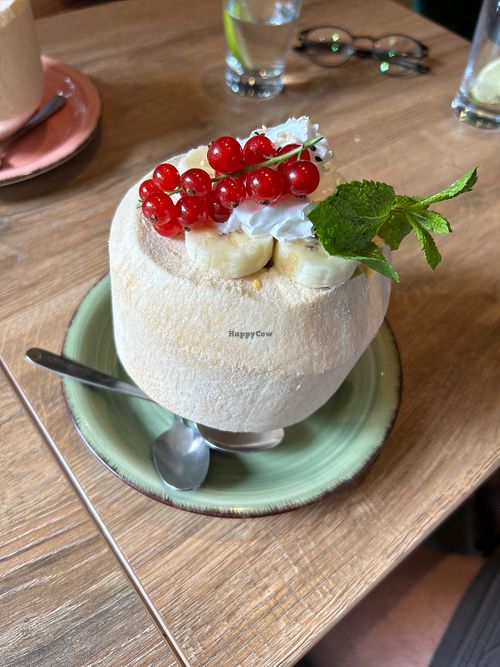 Coconut with sticky rice and vegan cream, mango ice cream. Easy for 2 personal. Recommend it  at To1980 Vegan - Pempelfort in Dusseldorf
