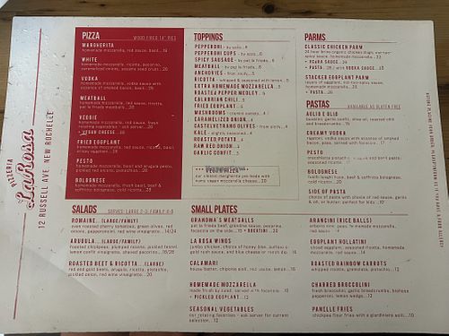 Menu part 2  at Pizzeria La Rosa in New Rochelle