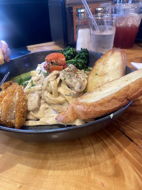 Fettuccine Alfredo Plate $21.99 - Kiddo Didn’t Appreciate the  Vegan Chick’n'  at The Mustard Seed in Cerritos