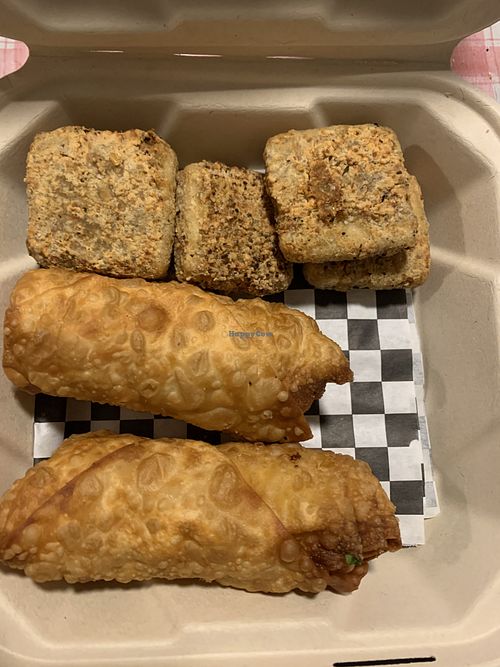 Fried tofu and mac and cheese egg rolls   at Golene's Vegan Kitchen in Murrieta
