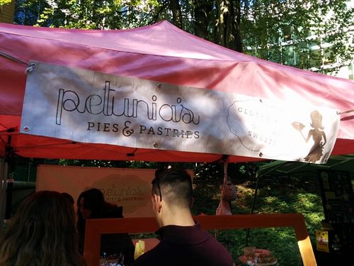 Petunias farmers market tent at Petunia's Pies and Pastries in Portland