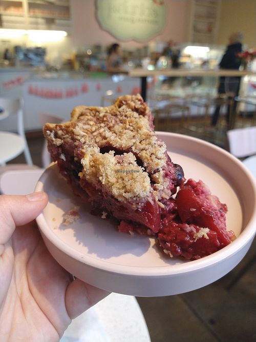 Peach brambleberry pie with coconut streusel at Petunia's Pies and Pastries in Portland