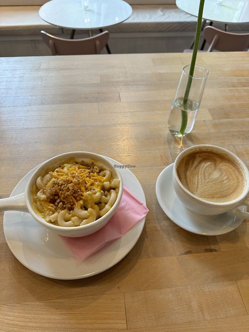 Mac n Cheese & Latte  at Petunia's Pies and Pastries in Portland