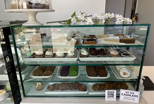 Case of cupcakes and cookies   at Yvonne's Vegan Kitchen in Pasadena