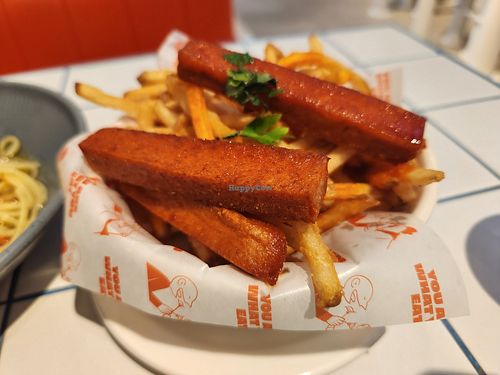 Fries and veg sausages at You Are What You Eat in Seoul