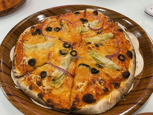 Mediterranean pizza - felt it was lacking in toppings as compared to pics of other diners. And crust a bit overdone...  at Mayse Pizzeria in Kowloon