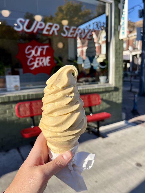 Vegan pumpkin spice flavoured soft serve   at Super Serve in Toronto