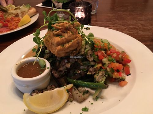 tofu nori served on mash with gravy  at East St Cafe and Bar in Nelson