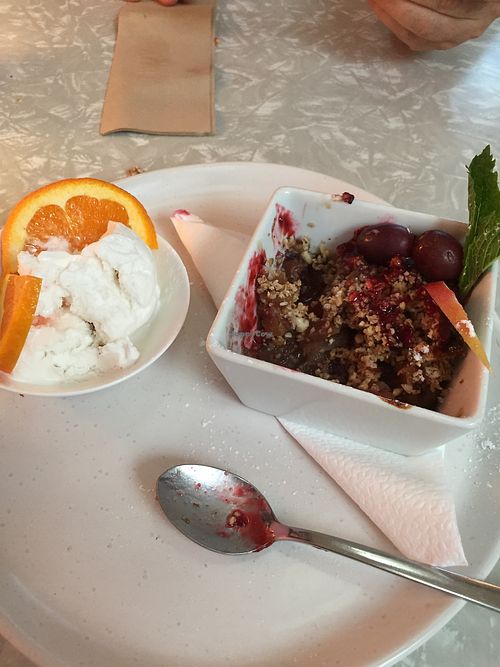 Crumblee served warm with coconut ice cream. A nice treat at East St Cafe and Bar in Nelson