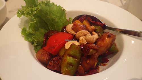 Spicy kong po monkeyhead mushrooms at Whole Earth 环界蔬食 in Central Singapore