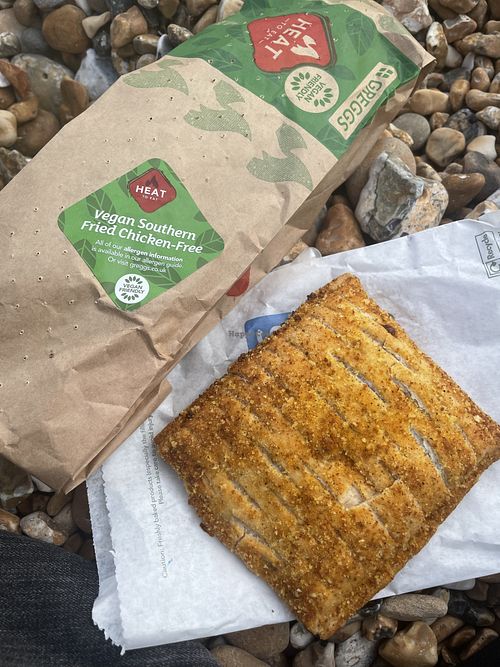 Southern friend chicken baguette and Mexican chicken bake (both vegan)  at Greggs in Brighton