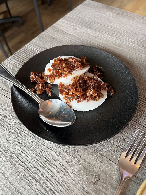 Rice cakes with fried radish  at Soos in Toronto