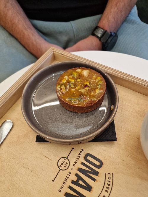 Tasty but tiny and overpriced caramel tart at Koffie Onan in Leuven
