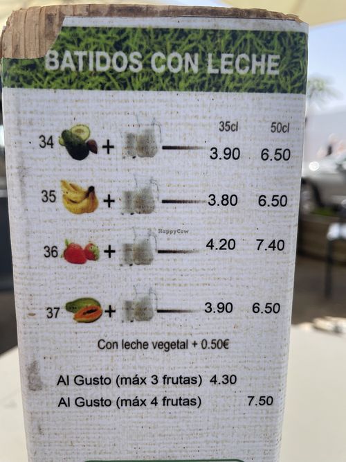 Menú  at Cafeteria Santo Zumo. Fruteria Zumeria in Lanzarote