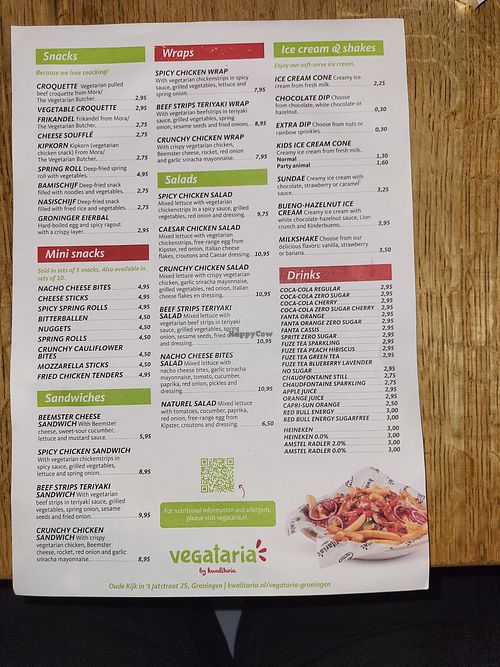 The menu #2 of 2 at Vegataria in Groningen