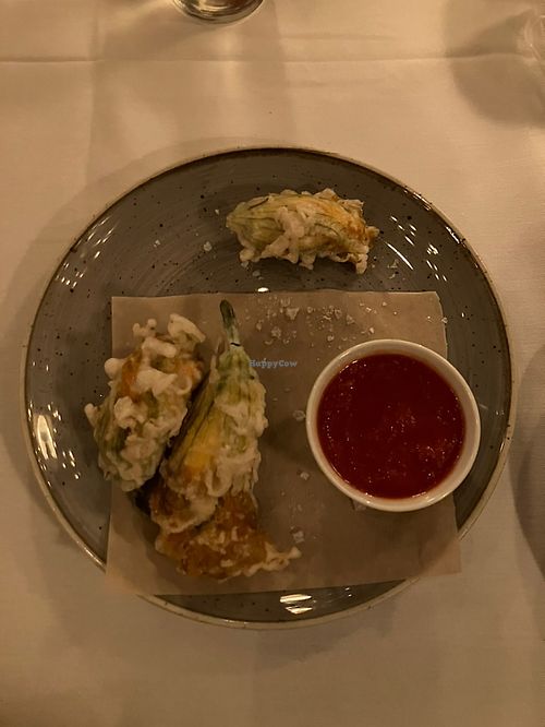 Stuffed zucchini flowers  at Crossroads Kitchen in Los Angeles