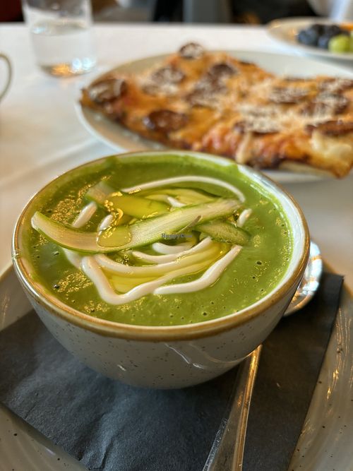 Asparagus soup   at Crossroads Kitchen in Los Angeles
