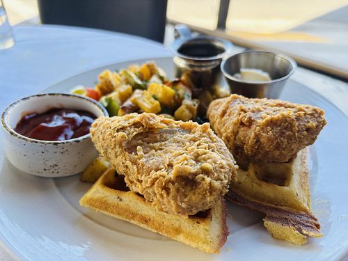 Chick’n and waffles   at Crossroads Kitchen in Los Angeles
