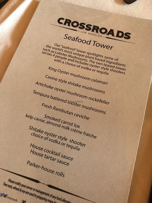 This is a seasonal menu at Crossroads Kitchen in Los Angeles