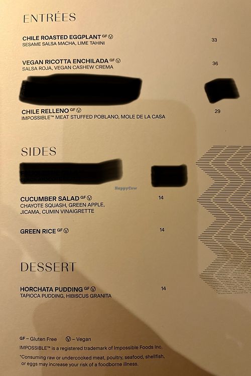 Entrees, Sides and Dessert menu   at Casa Playa in Las Vegas