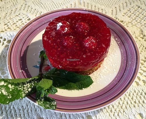rasberry beret at Cafe Harvest in Vienna