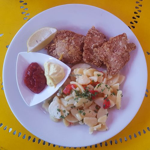 soy schnitzel  at Cafe Harvest in Vienna