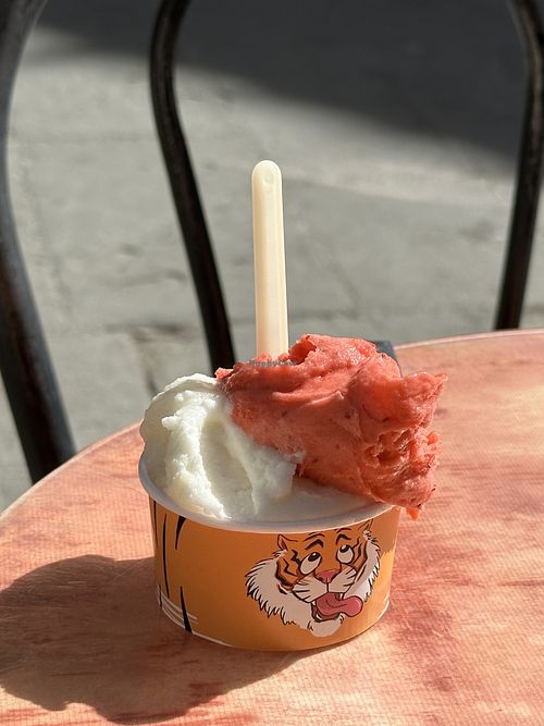 Ice cream (strawberry and lemon)  at Bar Centrale in Grosseto