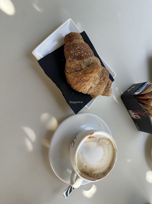  Vegan croissant filled with jam of figs and almonds / soymilk cappuccino  at Caffè Sicilia in Scicli