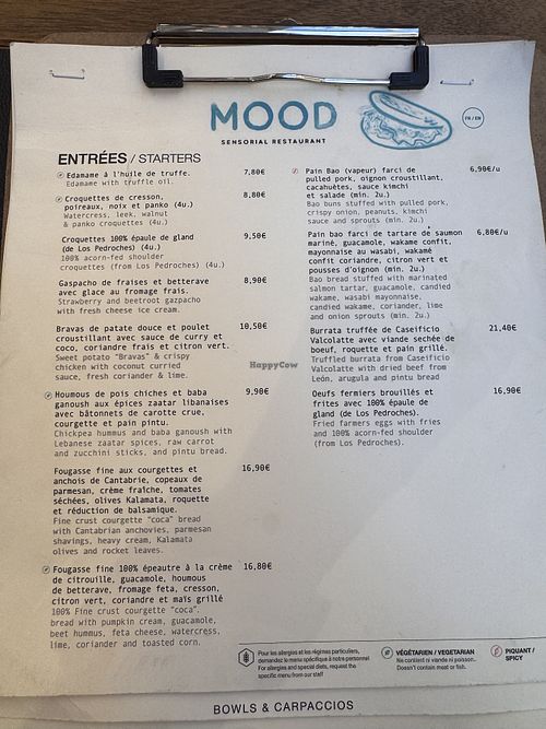 Menu  at Mood Sensorial Restaurant in Escaldes-engordany