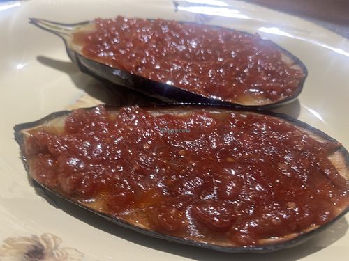 Baked eggplant with tomato chutney   at Kuzina in Astana