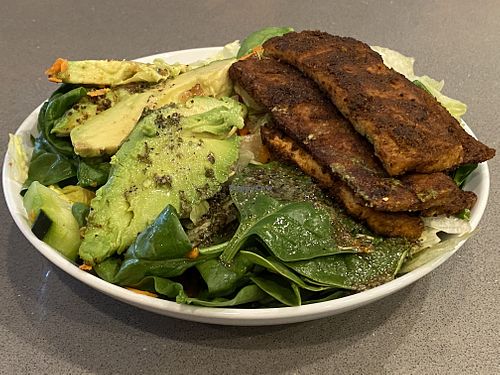 Blackened Tofu on house salad at CONCR - Conscious Cravings in Austin