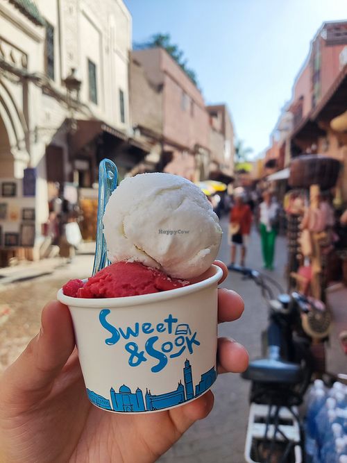 Lemon tea and raspberry sorbet at Sweet & Sook in Marrakech