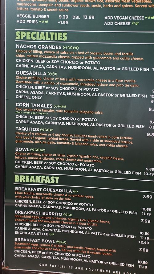 Partial menu at Hugo's Tacos in Studio City