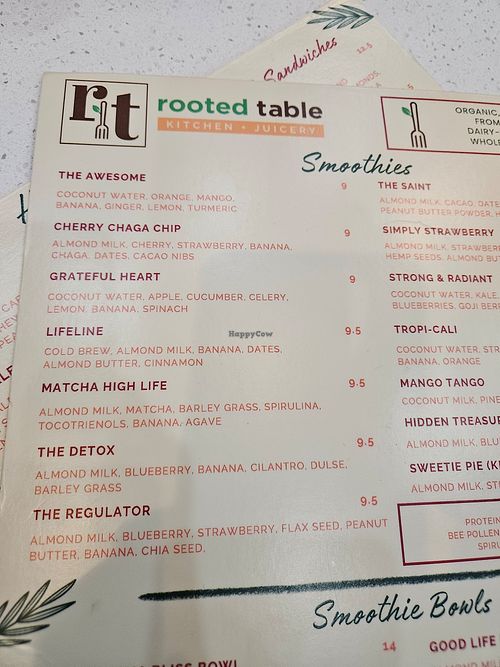 All vegan except bee pollen at Rooted Table Kitchen + Juicery in Omaha